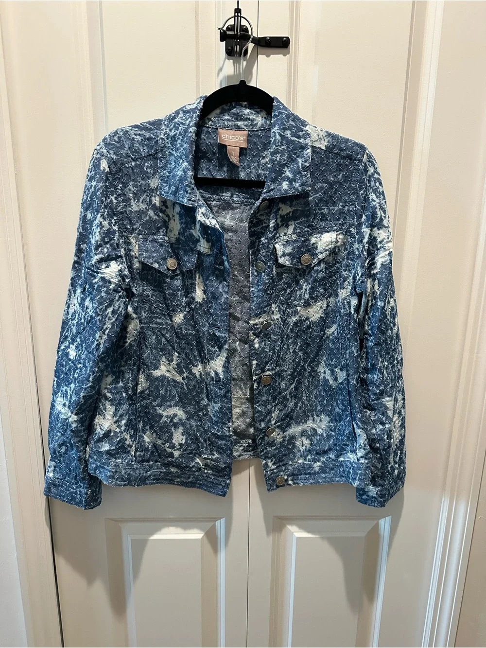 Chico's Blue Tie-Dye lightweight Denim Jacket